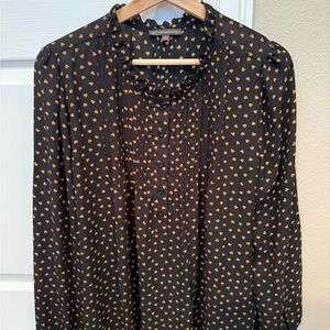 Adrianna Papell Black Blouse with Gold Heart Pattern Large